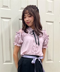Shoulder lace switching Blouse(Pink-F)