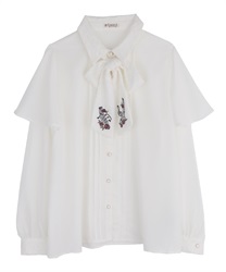 Melody embroidery cape blouse(White-M)