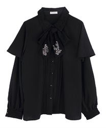 Melody embroidery cape blouse(Black-M)
