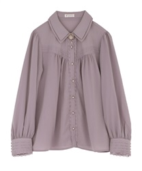 Pin tuck blouse with camel(Lavender-M)
