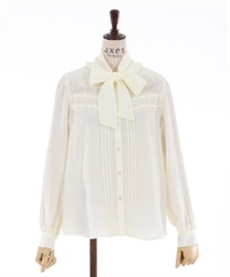 Flower embroidery bow tie blouse(Ecru-Free)