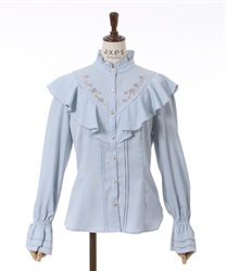 Rose embroidery frill Blouse(Saxe blue-F)