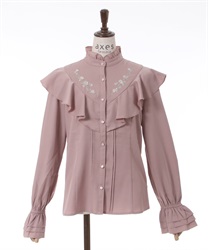 Rose embroidery frill Blouse(Pink-F)
