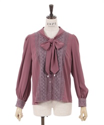 Delicate lace overlapping Bowtie Blouse(Pink-F)