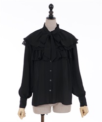 Cape design frills blouse(Black-F)