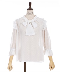 2WAY lame mixed Dobby material Blouse(White-F)
