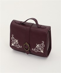 Flap embroidery square bag(Wine-M)