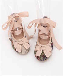 Lace-up gobelin ballet shoes(Beige-S)