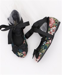 Lace-up gobelin ballet shoes(Black-S)