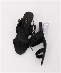 Clear heel gather Sandals(Black-S)