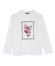 Flower printed long sleeves t-shirt(White-S)