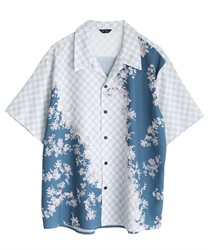 Japanese style mixed hawaiian shirt(Blue-M)