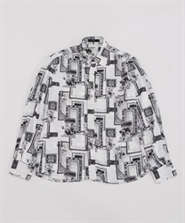 Flower× frame printed shirt(White-M)