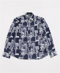 Flower× frame printed shirt(Navy-M)