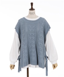 Knit vest×long tee set(Saxe blue-F)