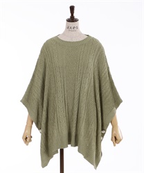 Knit poncho(Green-F)