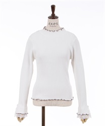 Sleeve lace mellow knit Pullover(White-F)