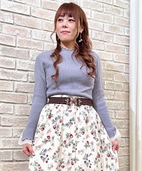 Sleeve lace mellow knit Pullover(Saxe blue-F)
