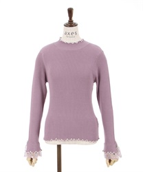 Sleeve lace mellow knit Pullover(Lavender-F)
