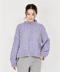 Sleeve pearl velor mall knit(Purple-F)