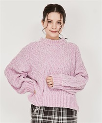 Sleeve pearl velor mall knit(Pink-F)