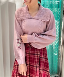 Flower embroidery knit Pullover(Pink-F)