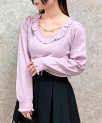 Knit with chain access Pullover(Pink-F)