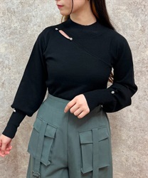 Cut -out high neck knit(Black-F)