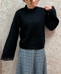 Flare sleeve high neck knit(Black-F)