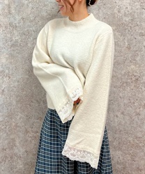 Flare sleeve high neck knit(Cream-F)