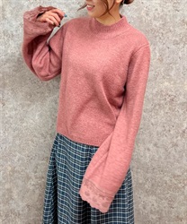 Flare sleeve high neck knit(Pink-F)