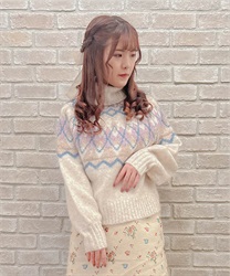 Argyle centripetal knit pullover(Ecru-F)