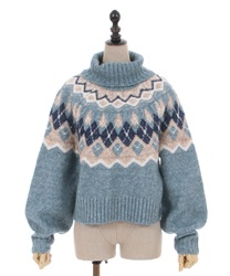Argyle centripetal knit pullover(Blue-F)