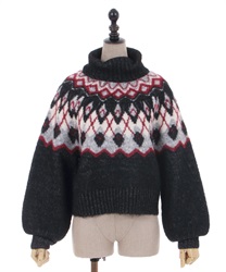 Argyle centripetal knit pullover(Black-F)