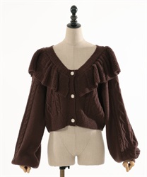 Frill collar short knit cardde(Brown-F)