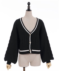 V neck knit cardigan(Black-F)