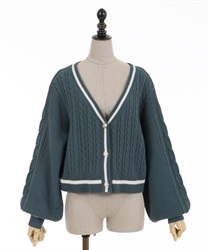 V neck knit cardigan(Blue green-F)