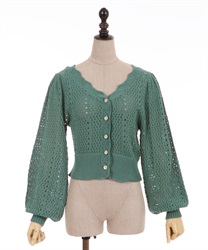 Short knit cardigan(Green-F)