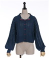 Cherry embroidery collar knit Cardigan(Navy-F)