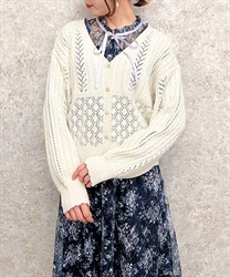 Watermark pattern knit cardigan(Ecru-F)