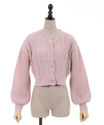 Bijou button short Cardigan(Pink-F)