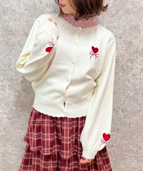 Heart ribbon embroidery knit Cardigan(Ecru-F)