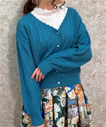 Openwork knit cardigan(Blue green-F)
