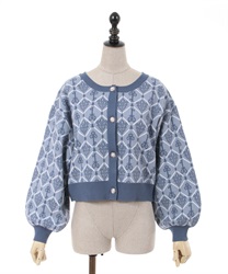Key pattern jacquaden knit Cardigan(Saxe blue-F)