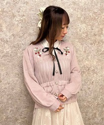 Strawberry embroidery knit cardigan(Pink-F)
