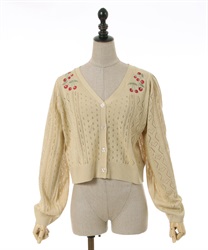 Cherry embroidery knit Cardigan(Yellow-F)
