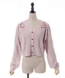 Cherry embroidery knit Cardigan(Pink-F)