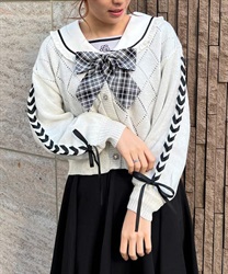 Lace -up knit Cardigan(Ecru-F)