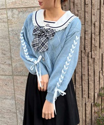Lace -up knit Cardigan(Saxe blue-F)