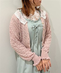 Lace frill collar knit Cardigan(Pink-F)